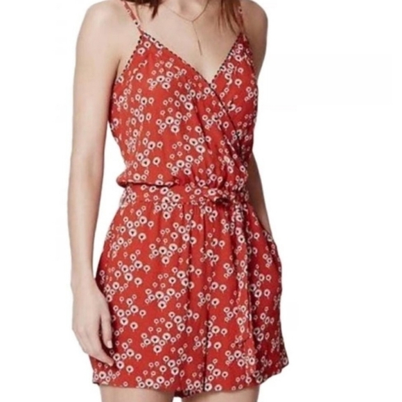 Ann Taylor Loft Orange Rust Floral Spaghetti Strap Romper Shorts - Picture 1 of 10
